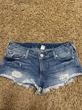 True Religion Women's Distressed Blue Denim Cutoff Shorts
